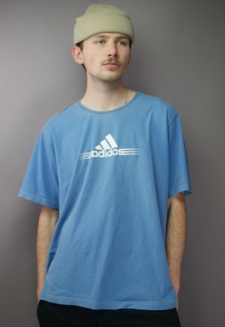 Vintage Adidas 00's Graphic Logo T Shirt in Blue
