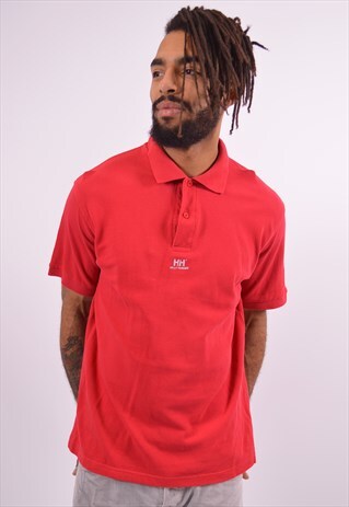HELLY HANSEN MENS VINTAGE POLO SHIRT MEDIUM RED 90S