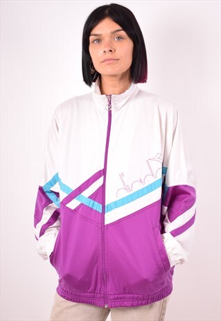 DIADORA WOMENS VINTAGE TRACKSUIT TOP JACKET LARGE PURPLE 90S