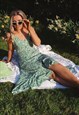 Green Zebra Print High Low Dress