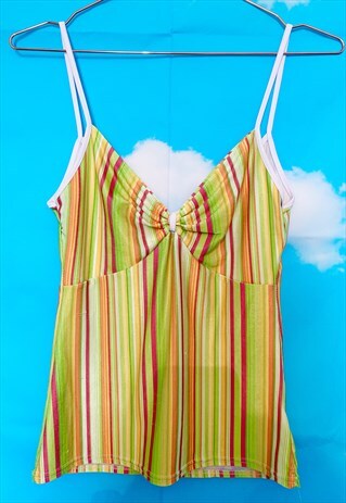 VINTAGE 90'S Y2K MULTI-COLOURED STRIPEY STRETCH CAMI TOP