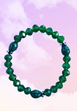Ladybirds - Sparkly Green Emerald Beaded Crystal Bracelet