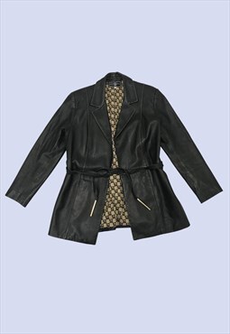 ST JOHN Vintage Dark Brown Genuine Leather Belted Jacket 