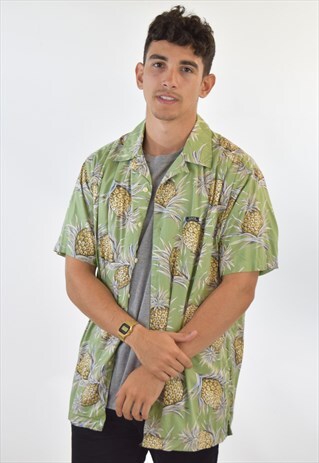 VINTAGE 90S GREEN CHAPS HAWAIIAN SUMMER SHIRT