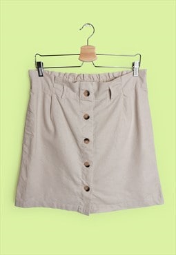 ESMARA Vintage 90's Y2K Linen Midi Skirt Front Buttons Beige