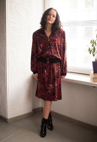 VINTAGE 80'S PATTERNED WOOL SKIRT AND BOMBER CO-ORDINATE
