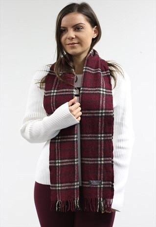 VINTAGE LAMBSWOOL CHECKED SCARF MAROON