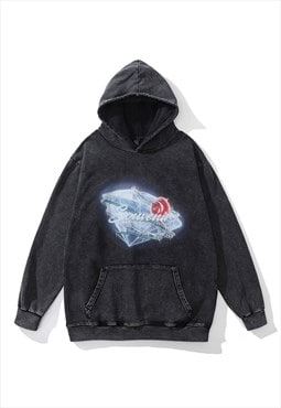 Diamond print hoodie grunge pullover raver top in acid grey