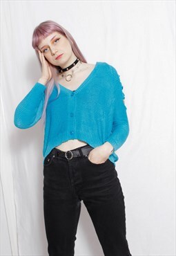90s grunge y2k vintage turquoise cut-out open crop cardi top