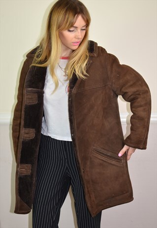 VINTAGE 70S DARK BROWN SHEEPSKIN SHEARLING COAT