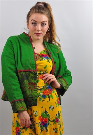 VINTAGE GREEN CHINESE CROPPED JACKET