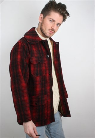 VINTAGE WOOLRICH PLAID RED BLACK HUNTING FIELD JACKET