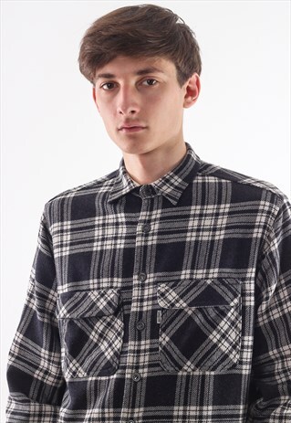 VINTAGE LEVIS FLANNEL 90S BLUE WHITE LONG SLEEVE CHECKED
