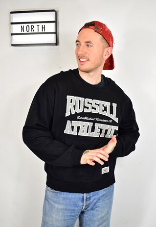 VINTAGE RUSSELL ATHLETIC BLACK BIG LOGO SPELL OUT SWEATER