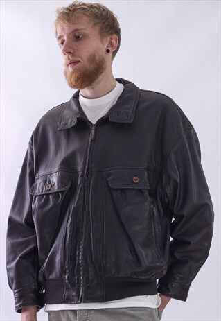 VINTAGE MENS BURBERRYS MILITARY LEATHER BOMBER JACKET
