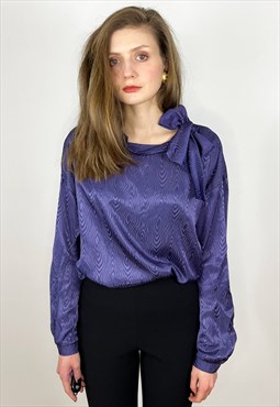 Purple Pussy Bow Blouse, Bow collar Silky Blouse