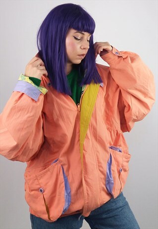 VINTAGE 80'S RETRO PASTELS PRINT COLOURBLOCK JACKET
