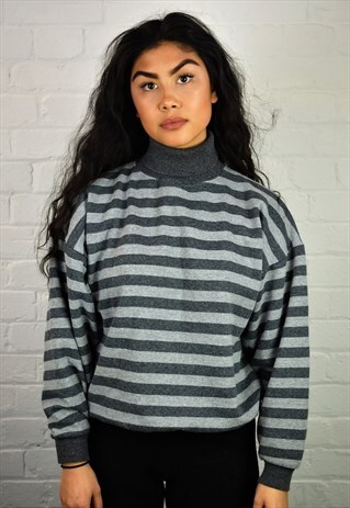 VINTAGE 90'S STRIPED POLO NECK SWEATSHIRT