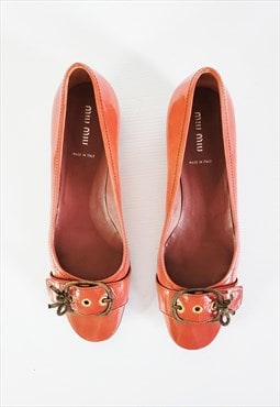 Miu Miu Patent Leather Flats, Pink Red Ballerina Flats 41/42