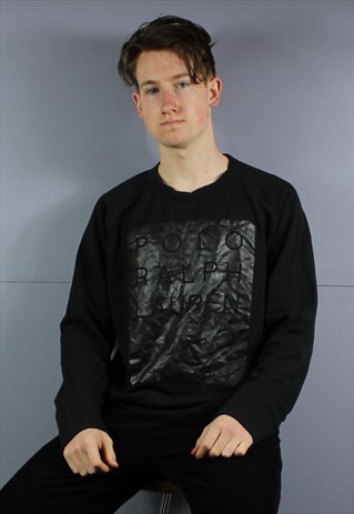 VINTAGE POLO RALPH LAUREN SWEATSHIRT IN BLACK WITH PRINTED L