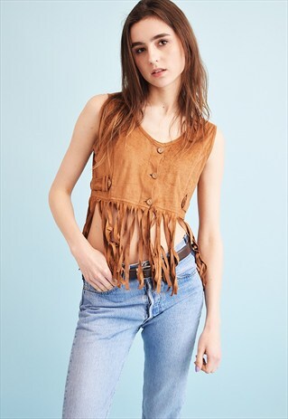 VINTAGE 90'S RETRO BOHO FESTIVAL FRINGE CROP TOP