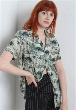 Vintage Crazy Patterned Hawaiian Festival Shirt Green