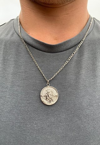 ST CHRISTOPHER PENDANT NECKLACE CHAIN- SILVER