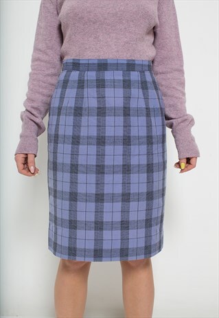 PLAID LIGHT PURPLE HIGH WAISTED MIDI SKIRT