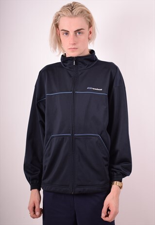 REEBOK MENS VINTAGE TRACKSUIT TOP JACKET LARGE NAVY BLUE 90S