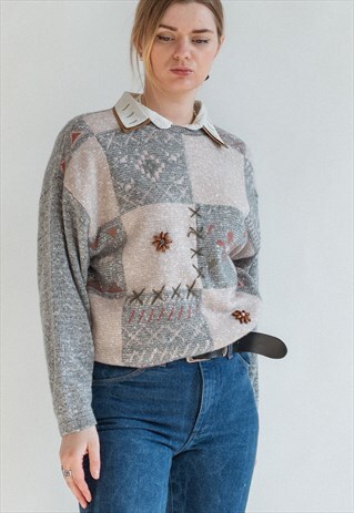 VINTAGE 80S PASTEL CHIC COSY GRAMMAS JUMPER
