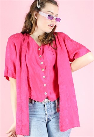 VINTAGE 90S BLOUSE Y2K BRIGHT PINK TWO LAYERED BUTTON UP
