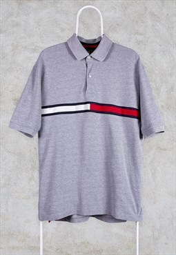 Vintage Tommy Hilfiger Grey Polo Shirt Flag Logo Large