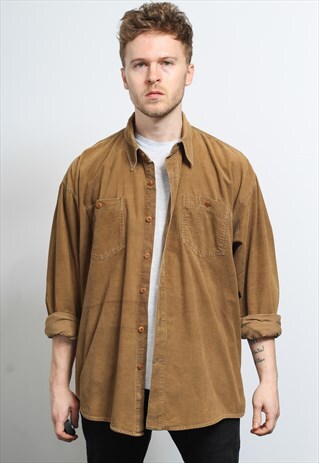 VINTAGE CORDUROY CORD SHIRT BROWN