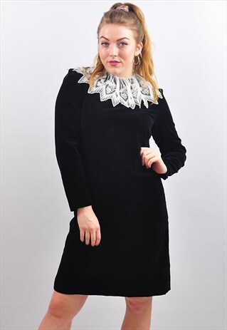 VINTAGE FULTON NAVY VELVET LACE COLLAR DRESS