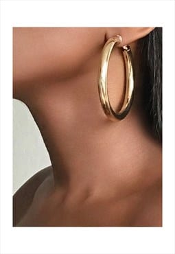 CAIRO Simple Hinge Large Hoops Earrings - Gold 