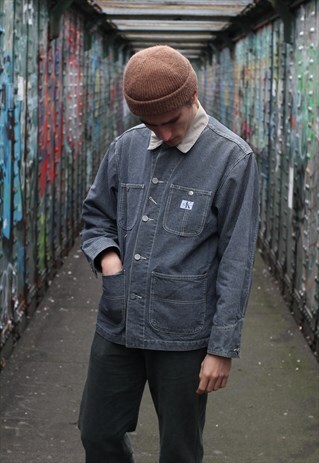 VINTAGE 90S CALVIN KLEIN STRIPED DENIM CHORE JACKET