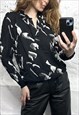 80S PRINTED ABSTRACT BLACK BLOUSE - MEDIUM