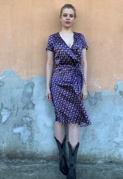 Vintage Revival 80s Wrap Midi Dresses Satin Purple
