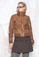 Vintage Y2K Racing Leather Jacket in Brown