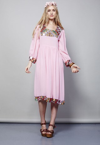 VINTAGE PINK SILK SHEER BOHO DRESS