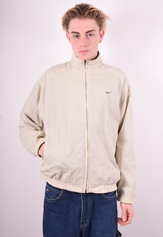 NIKE MENS VINTAGE TRACKSUIT TOP JACKET LARGE BEIGE 90'S