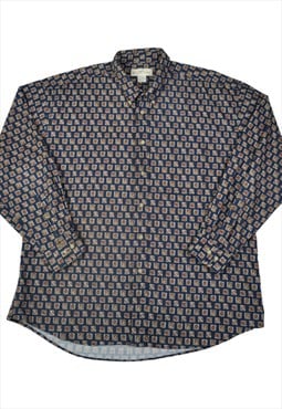 Vintage Shirt 90s Pattern Long Sleeve Blue XL
