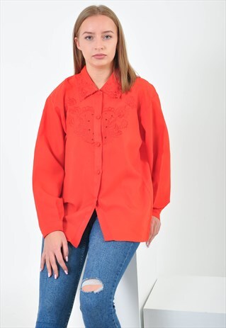 VINTAGE LONG SLEEVE EMBROIDERED BLOUSE IN RED