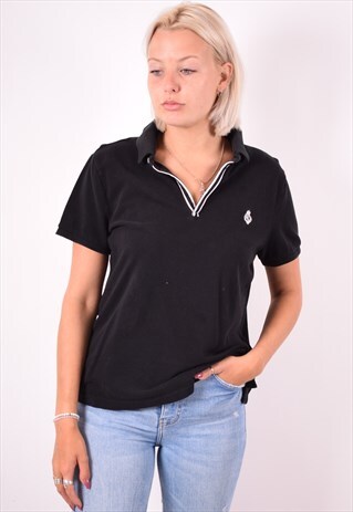 RALPH LAUREN WOMENS VINTAGE POLO SHIRT LARGE BLACK 90S