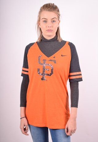 NIKE WOMENS VINTAGE T-SHIRT TOP LARGE ORANGE 90S