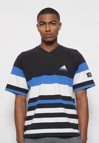 VINTAGE ADIDAS STRIPED PIQUE KNIT T-SHIRT
