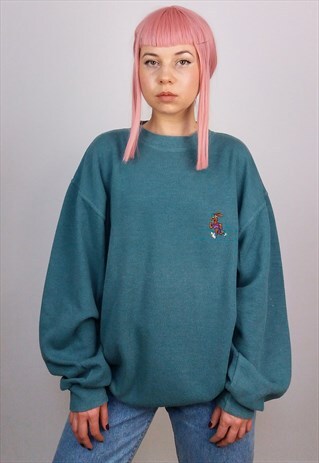 VINTAGE 80'S OVERSIZED UNISEX CARTOON SWEATSHIRT IN TEAL