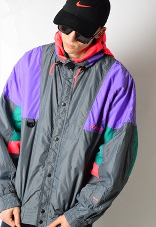 VINTAGE 90S GREY COLOUR BLOCK SHELL SKI JACKET