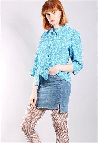 VINTAGE 70S FLORAL CROP SLEEVE BLOUSE TOP