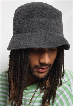 Vintage Fleece Bucket Cap Hat Grey